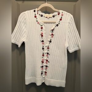 NWOT Sézane White Floral Embroidered Cardigan